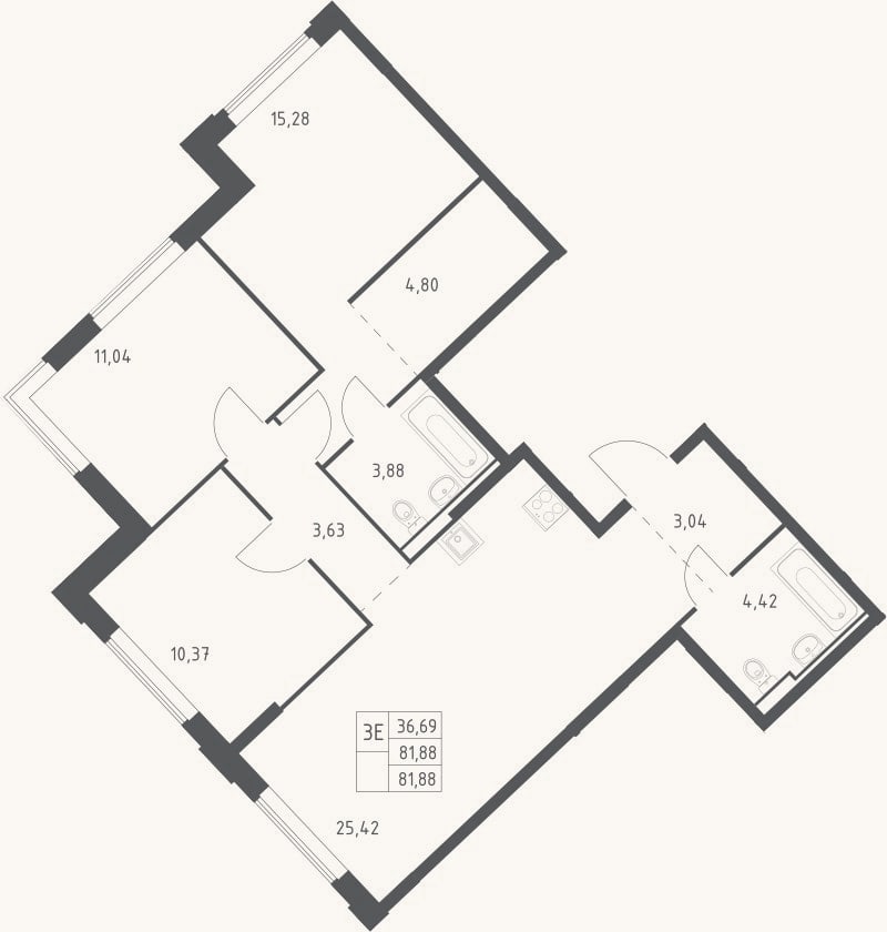 Планировка: 4+ к, 81,9 м²