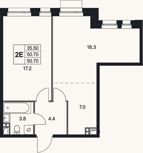 Планировка: 2-к, 50,7 м²