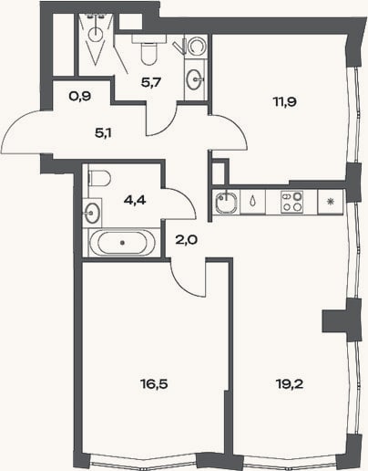 Планировка: 3-к, 66,7 м²