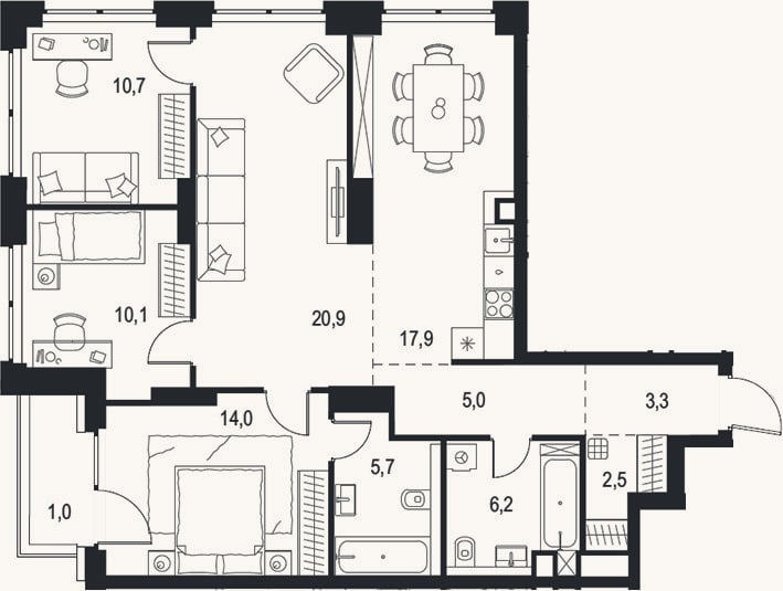 Планировка: 4+ к, 96,3 м²