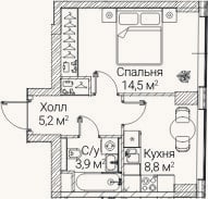Планировка: 1-к, 32,2 м²