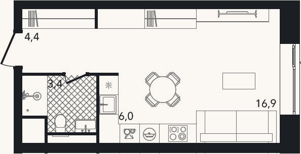 Планировка: Студия, 30,8 м²
