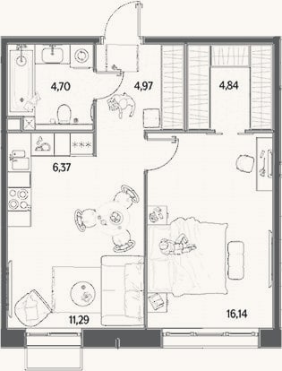 Планировка: 2-к, 48,3 м²