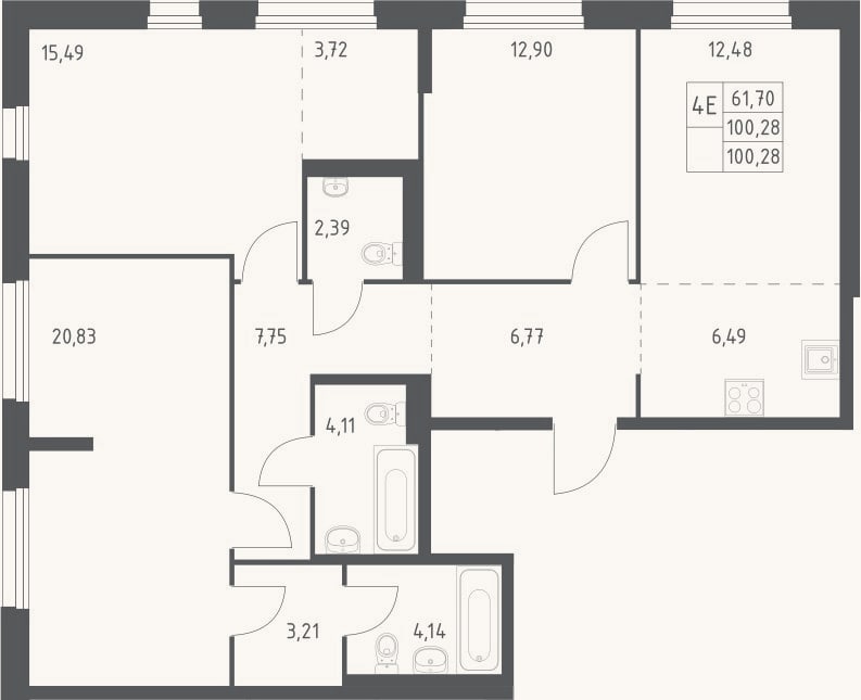 Планировка: 4+ к, 100,3 м²