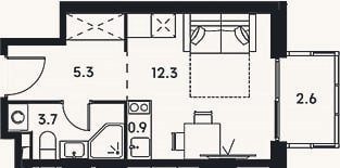 Планировка: Студия, 22,2 м²