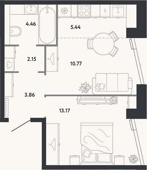 Планировка: 1-к, 39,9 м²