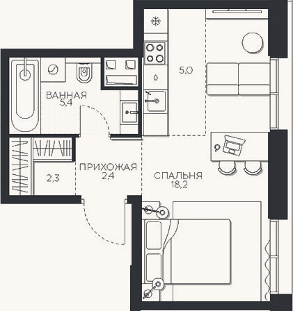Планировка: Студия, 33,3 м²