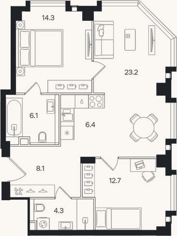 Планировка: 3-к, 75,1 м²