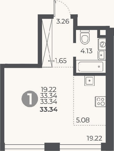 Планировка: Студия, 33,3 м²