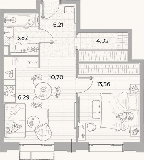Планировка: 2-к, 43,4 м²