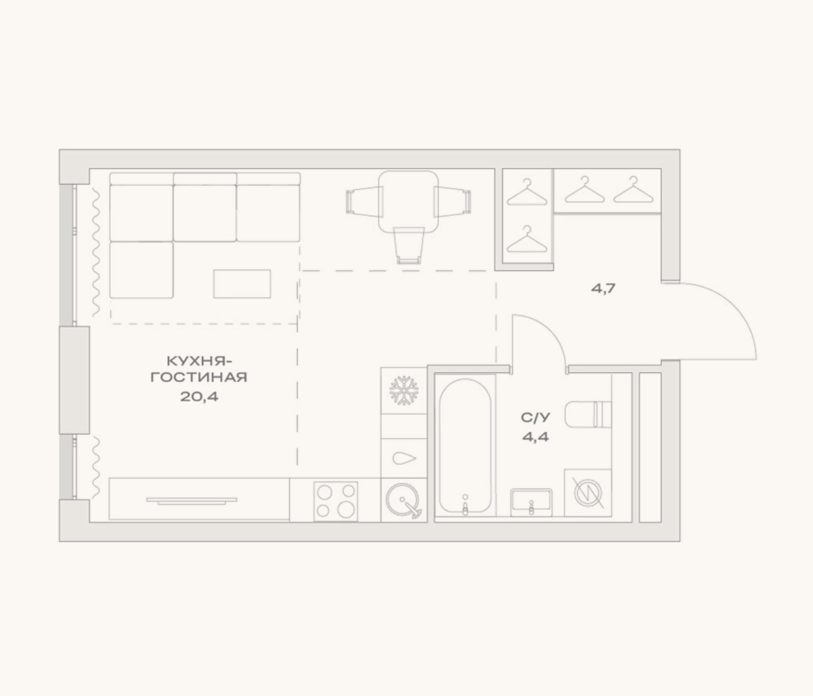 Планировка: Студия, 29,5 м²
