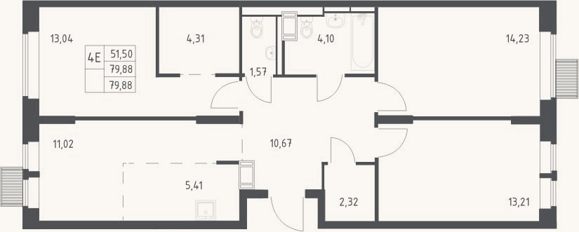 Планировка: 4+ к, 79,9 м²