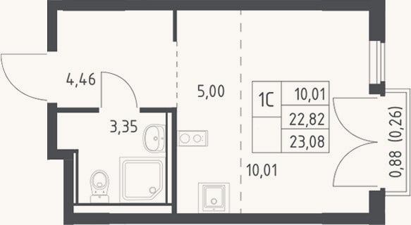 Планировка: Студия, 22,8 м²