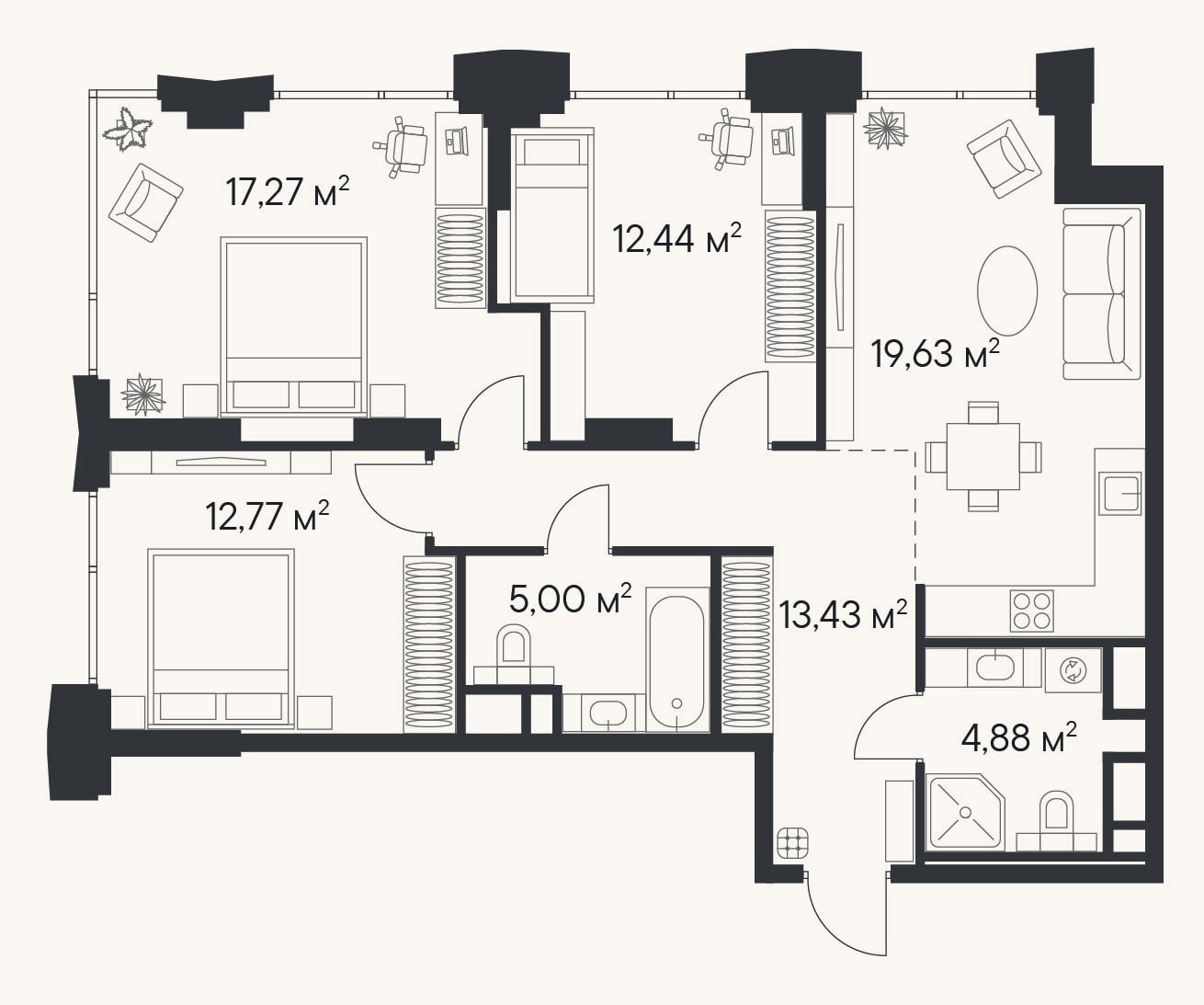 Планировка: 4+ к, 82,7 м²
