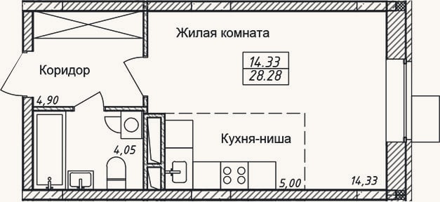Планировка: Студия, 28,3 м²