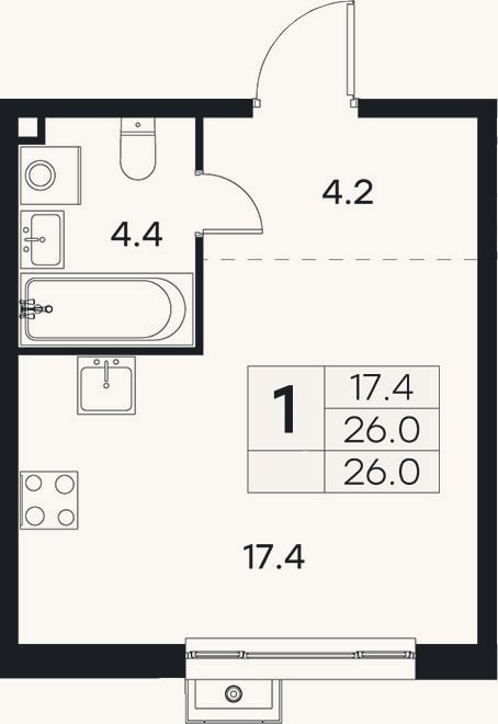 Планировка: Студия, 26 м²