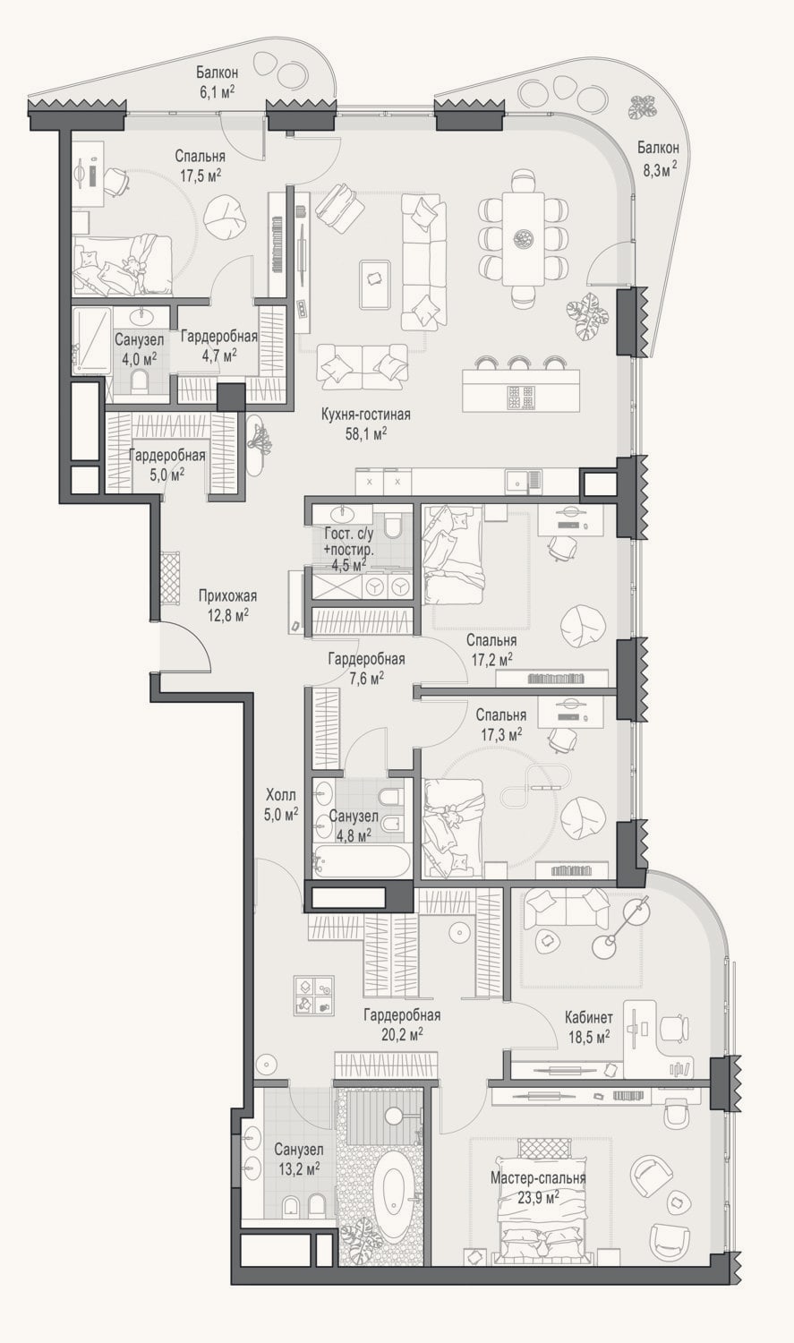 Планировка: 4+ к, 231,7 м²