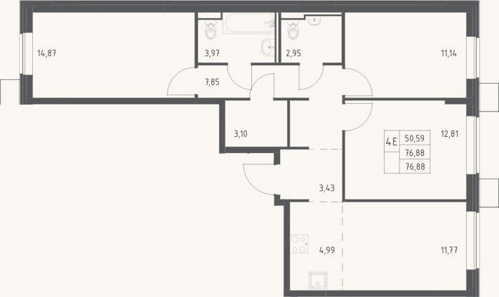 Планировка: 4+ к, 76,9 м²