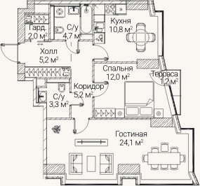 Планировка: 2-к, 66,5 м²