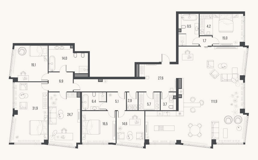 Планировка: 4+ к, 321,4 м²