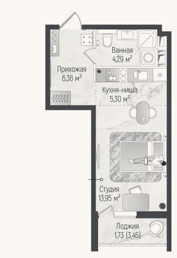 Планировка: Студия, 29,9 м²