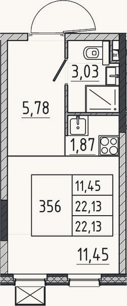Планировка: Студия, 22,1 м²