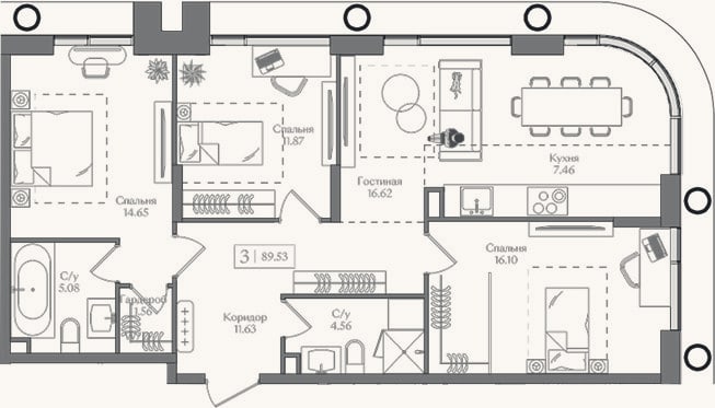 Планировка: 4+ к, 89,5 м²