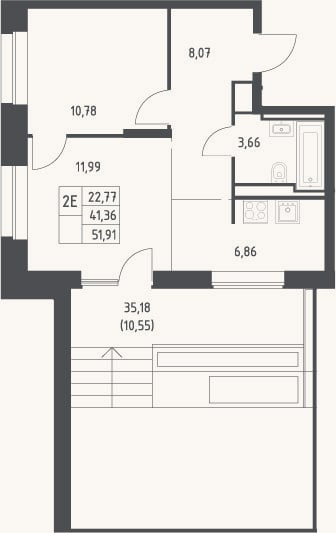 Планировка: 2-к, 41,4 м²