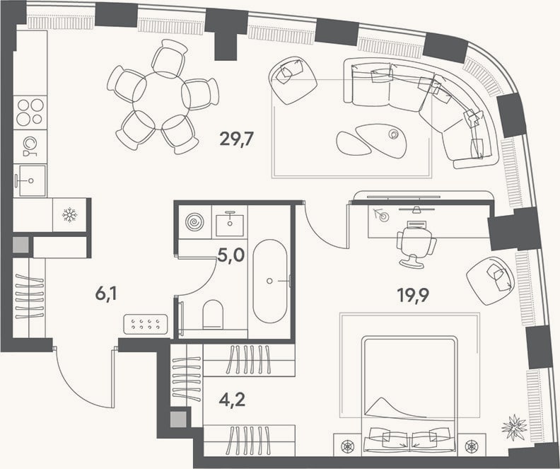 Планировка: 2-к, 64,9 м²