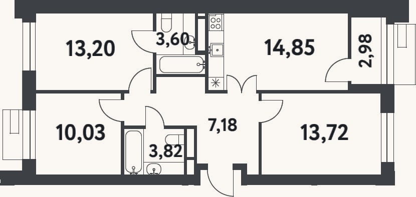 Планировка: 3-к, 68,7 м²