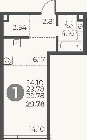 Планировка: Студия, 29,8 м²