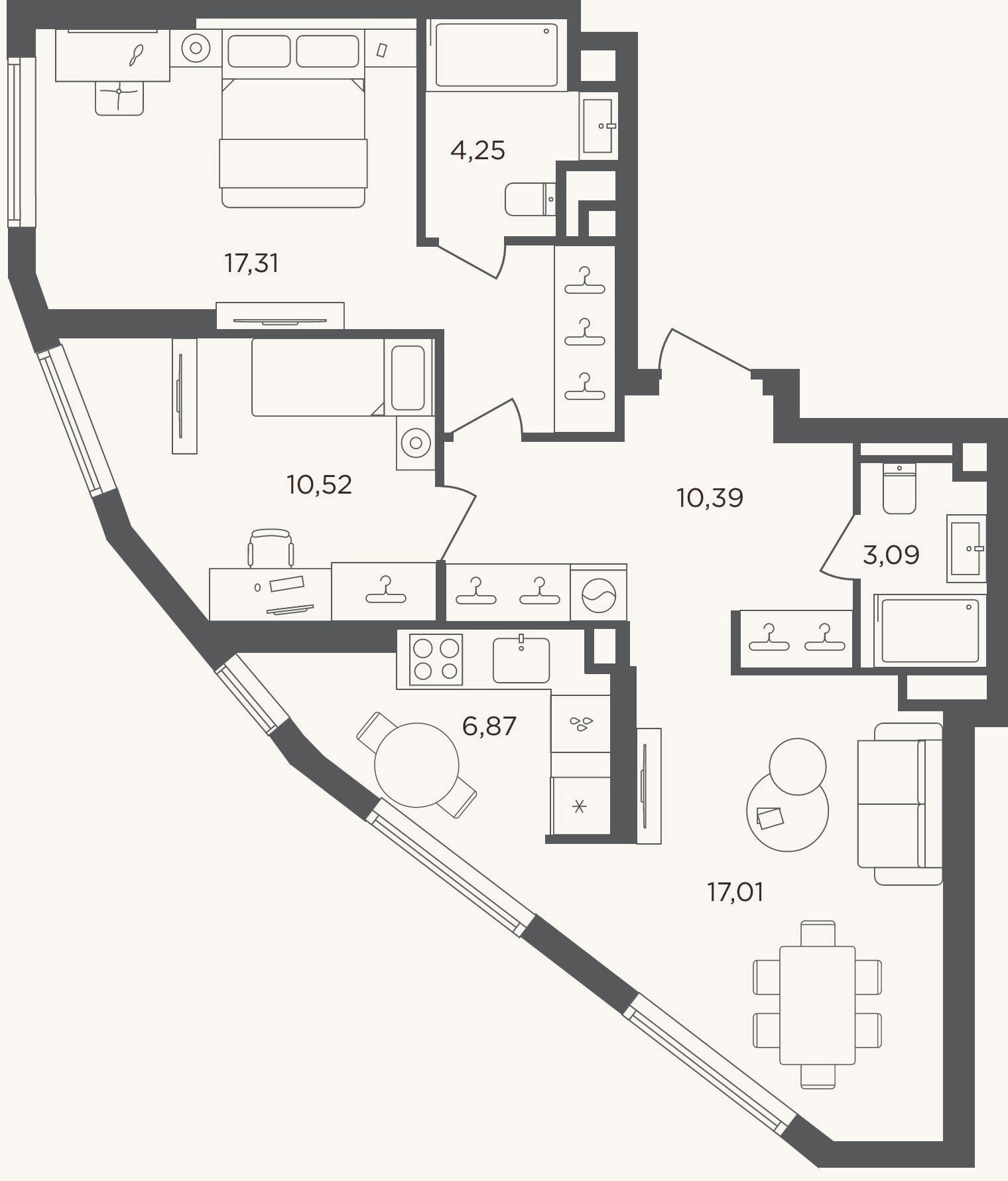 Планировка: 3-к, 69,4 м²