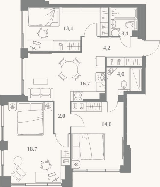 Планировка: 4+ к, 75,8 м²