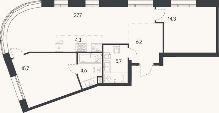 Планировка: 3-к, 82,6 м²