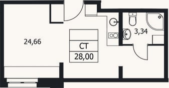Планировка: Студия, 28 м²