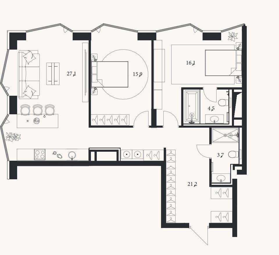 Планировка: 3-к, 88,5 м²