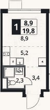 Планировка: Студия, 19,8 м²