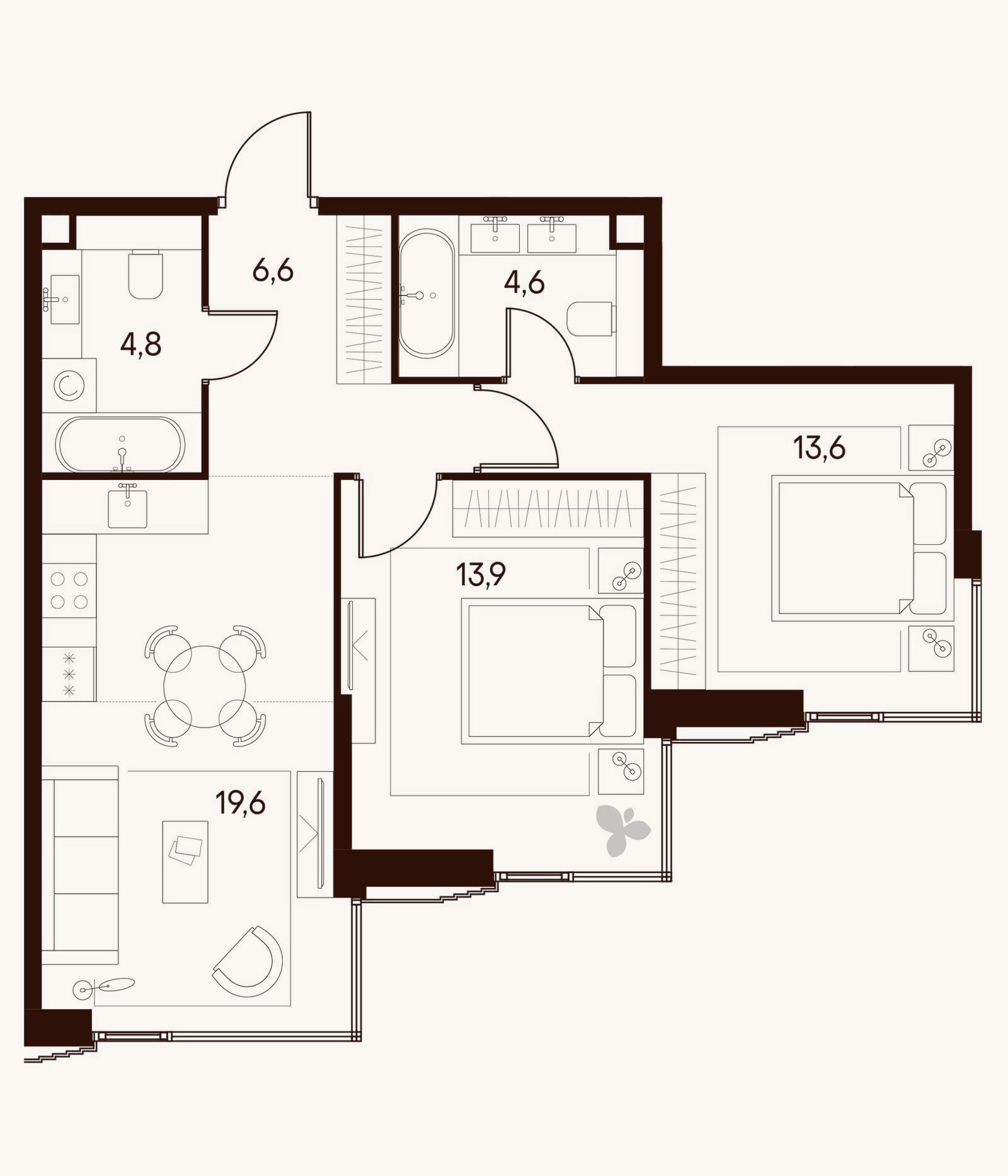 Планировка: 3-к, 63,1 м²