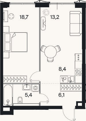 Планировка: 2-к, 51,7 м²