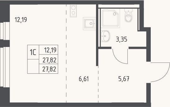 Планировка: Студия, 27,8 м²