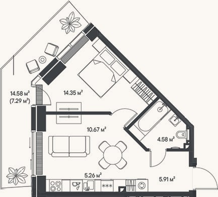 Планировка: 2-к, 40,8 м²