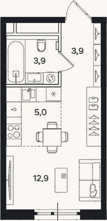 Планировка: Студия, 25,7 м²