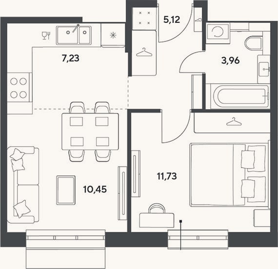 Планировка: 2-к, 38,5 м²