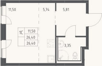 Планировка: Студия, 26,4 м²