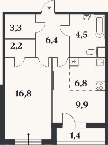 Планировка: 2-к, 49,9 м²