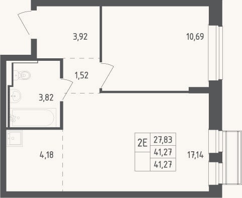Планировка: 2-к, 41,3 м²