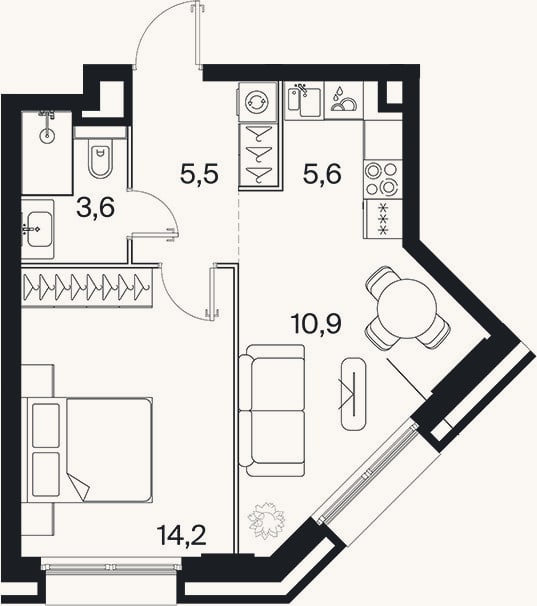 Планировка: 2-к, 39,9 м²