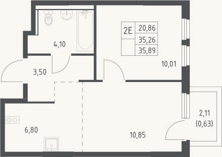 Планировка: 2-к, 35,3 м²