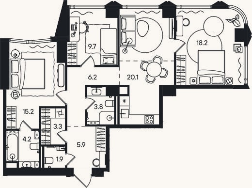 Планировка: 4+ к, 88,5 м²