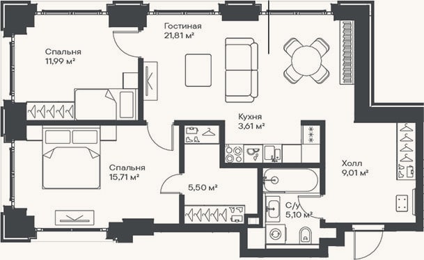 Планировка: 3-к, 72,7 м²